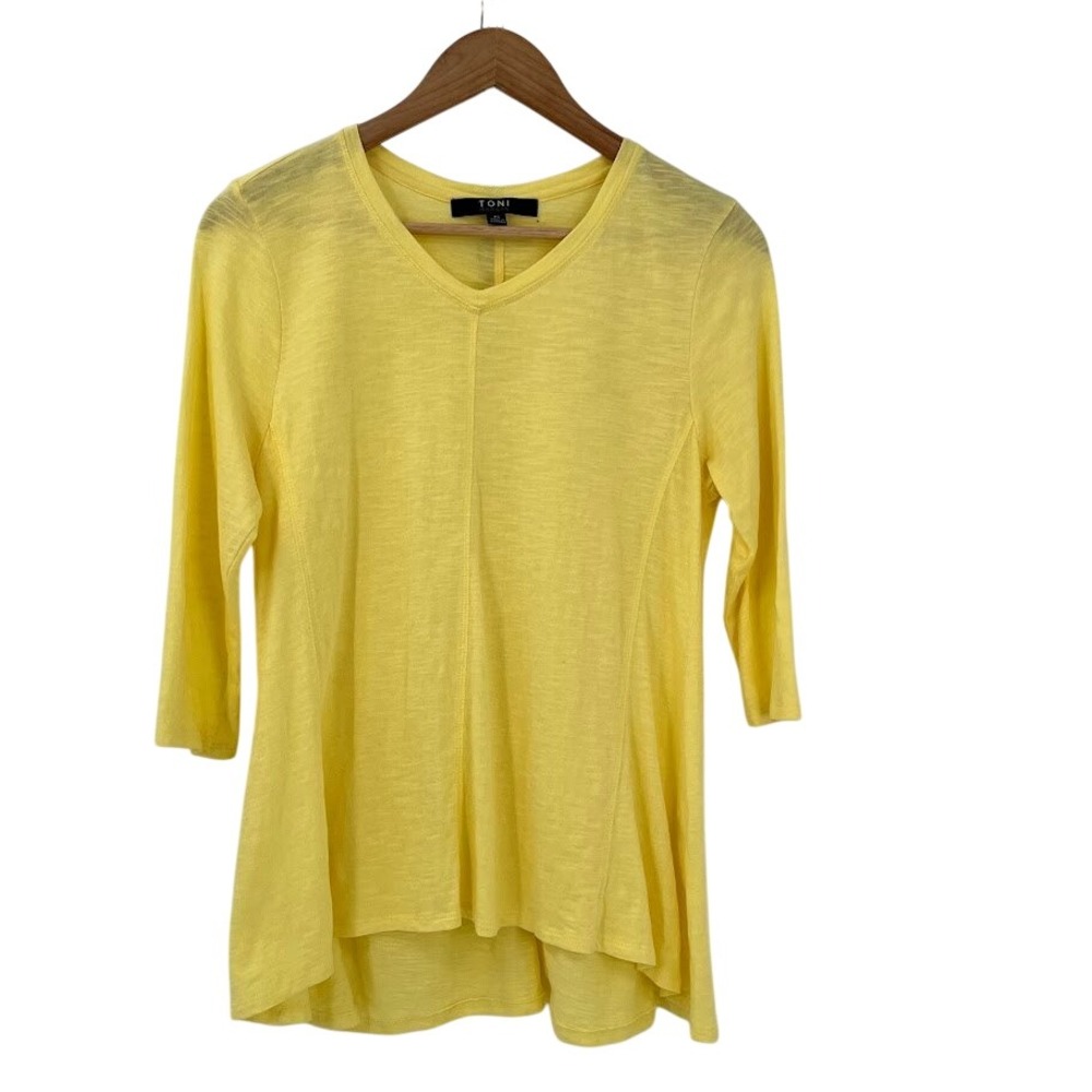 Toni Morgan Womens PS‎ Yellow Cotton Slub V-Neck 3/4 Sleeve High-Low Tunic Top